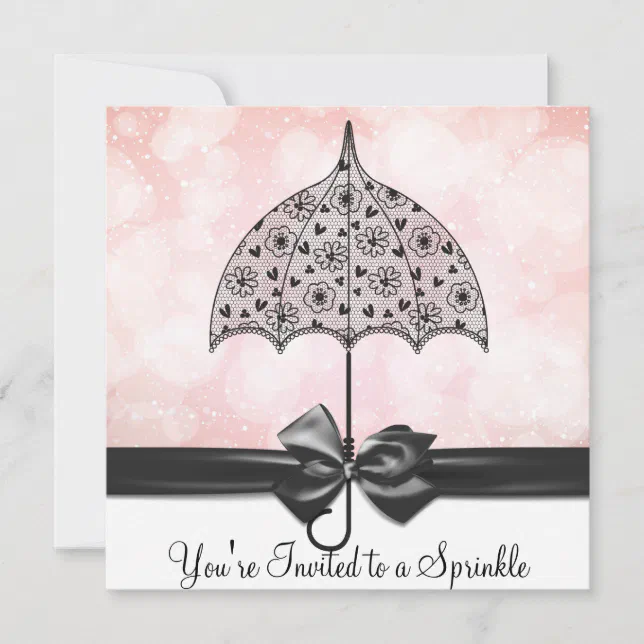 Black Lace Umbrella Pink Baby Sprinkle Baby Shower Invitation 