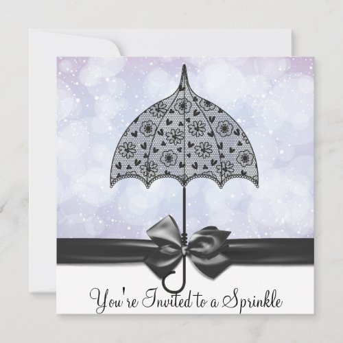 Black Lace Umbrella Purple Baby Sprinkle   Shower Invitation