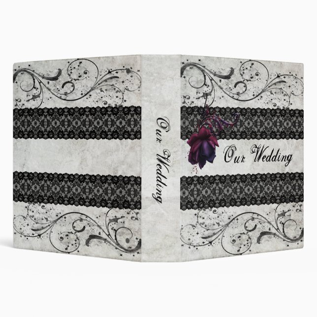 Black Lace Wedding 3 Ring Binder (Background)