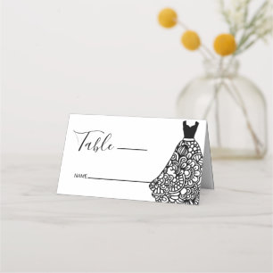 Black Lace Wedding Dress Place Card