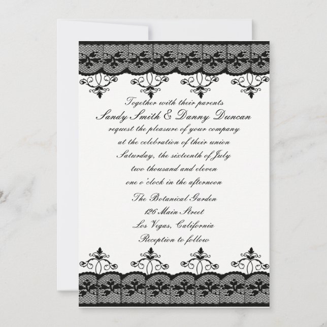 Black Lace Wedding Invitation (Front)