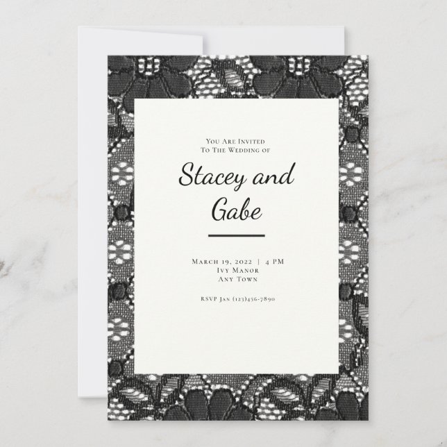 Black Lace Wedding Invitation (Front)