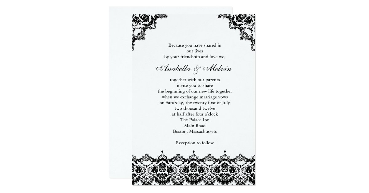 Black Lace Wedding Invitation | Zazzle