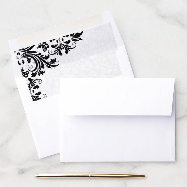 Black Lace White Damasks Envelope Liner (Desk)