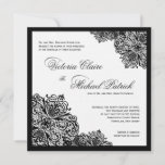 Black Lace White Linen Square Wedding Invitations at Zazzle