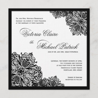 Black Lace White Linen Square Wedding Invitations