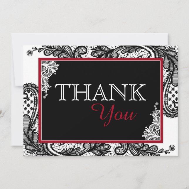 Black Lace White Modern Goth Thank You Card (Front)