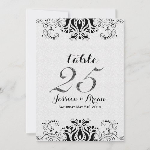 Black Lace  White Wedding Table Number 2