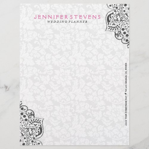 Black Lace With White Damasks Background Letterhead