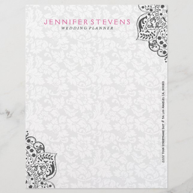 Black Lace With White Damasks Background Letterhead (Front)