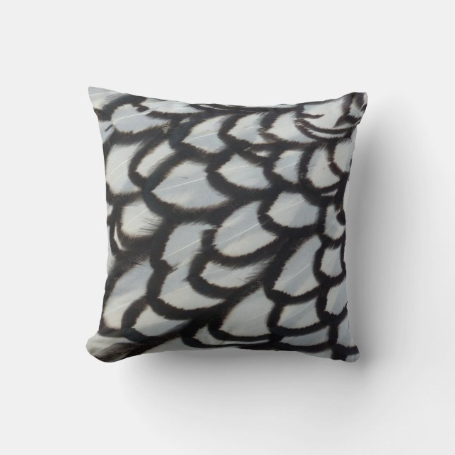 Black Laced Wyandotte Feather Throw Pillow (Front)