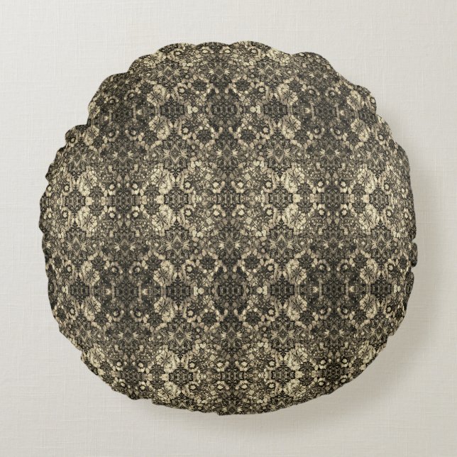 Black Lacework Artistry Round Pillow (Front)