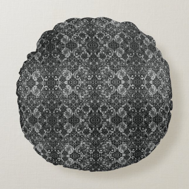 Black Lacework Artistry Round Pillow (Front)