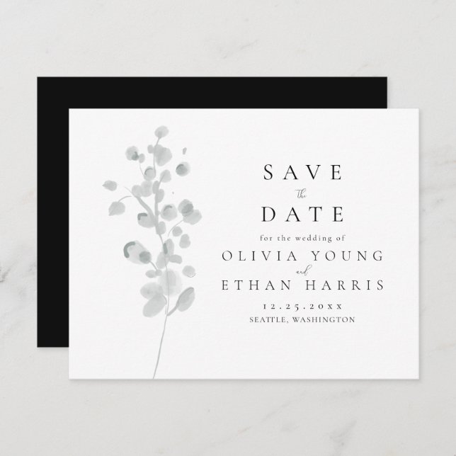 Black Lacquer Save the Date Note Card (Front/Back)