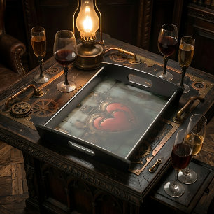 Black Lacquer Steampunk Heart Serving Tray