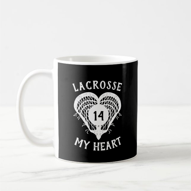 Black Lacrosse My Heart Coffee Mug (Left)