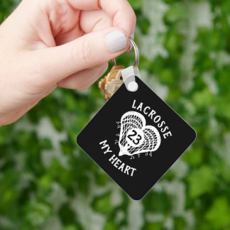 Black Lacrosse My Heart Photo Keychain