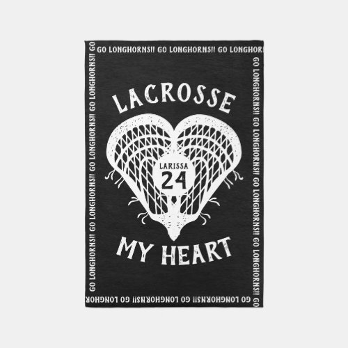 Black Lacrosse My Heart Rug