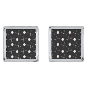 Black lacrosse pattern silver cufflinks