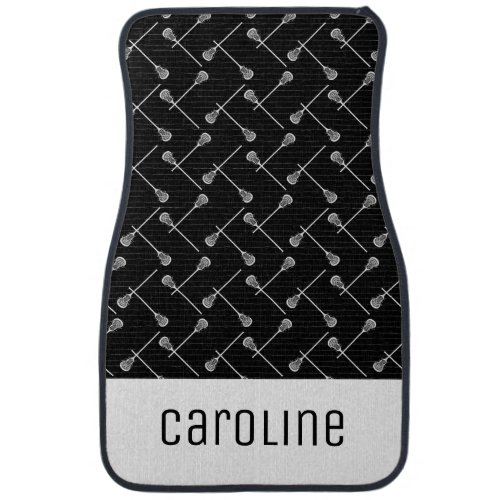 Black Lacrosse White Sticks Patterned Car Floor Mat