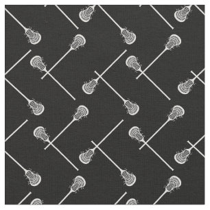 Black Lacrosse White Sticks Patterned Fabric