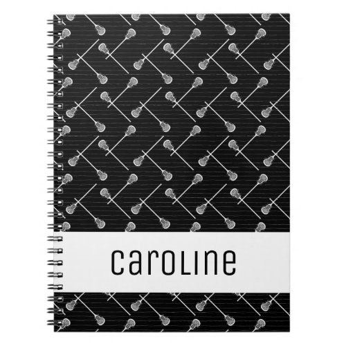 Black Lacrosse White Sticks Patterned Notebook