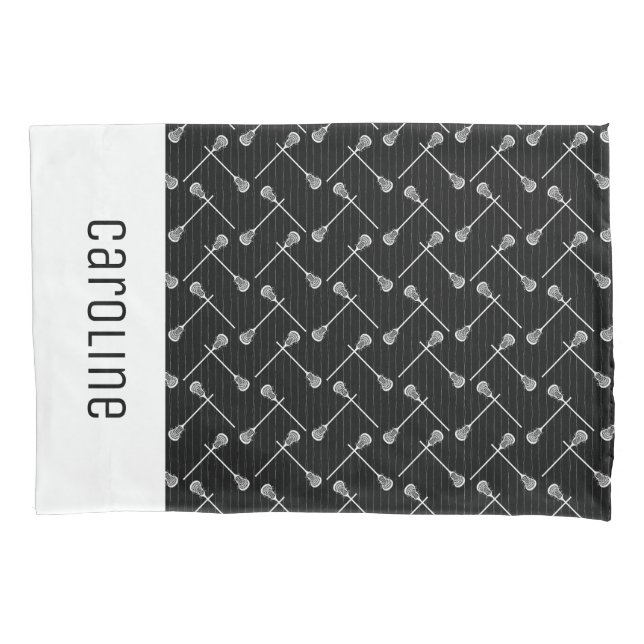 Black Lacrosse White Sticks Patterned Pillow Case (Front)
