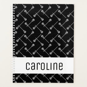 Black Lacrosse White Sticks Patterned Planner