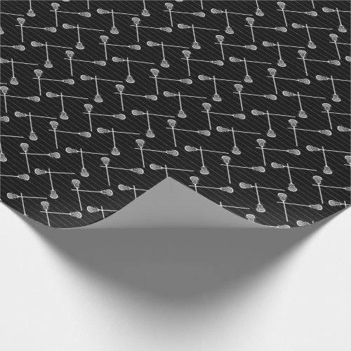 Black Lacrosse White Sticks Patterned Wrapping Paper