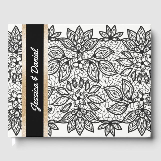 Black Lacy Wedding Guest Book (Front)