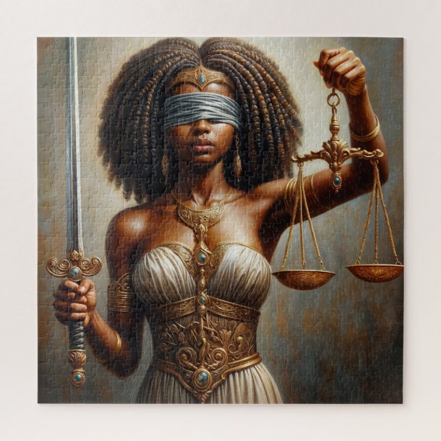 Black Lady Justice With Scales and Blindfold Jigsaw Puzzle (Vertical)
