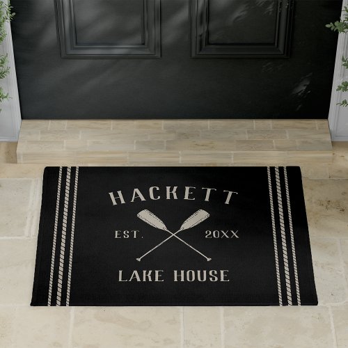 Black  Lake House Rustic Oars Personalized Doormat