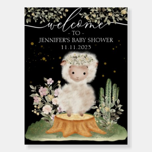 Black Lamb Sheep Floral Welcome to baby shower Foam Board