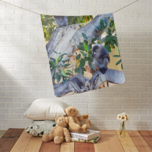 Black Langur Monkeys Eating, Baby Blanket