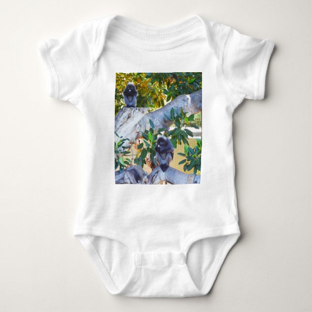 Black Langur Monkeys Eating, Baby Bodysuit (Front)