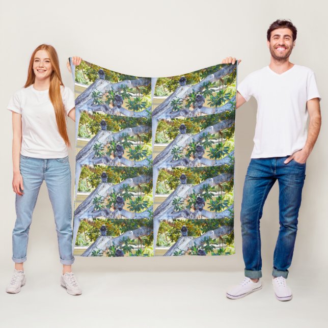 Black Langur Monkeys Eating, Med Fleece Blanket (In Situ)