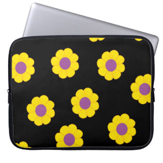 Black Laptop Case With Yellow Flowers Pattern