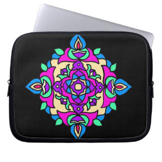 Black Laptop Sleeve with Bright Rangoli Pattern