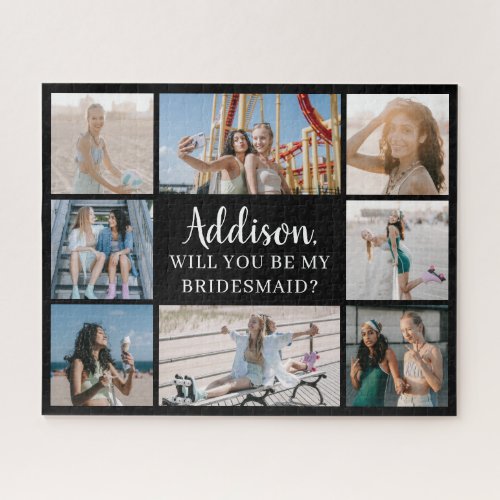 Black Large 8 Photo Collage Bridesmaid Proposal Jigsaw Puzzle