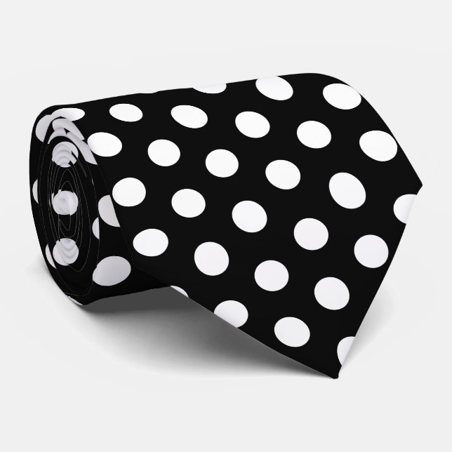 Black Large Polka Dot Neck Tie (Rolled)