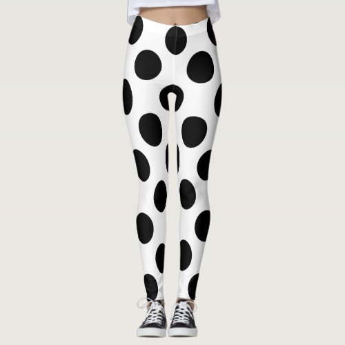 Black Large Polka Dots Pattern Leggings
