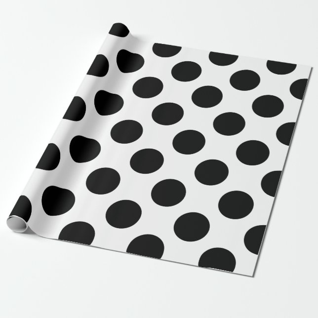 Black Large Polka Dots Pattern Wrapping Paper (Unrolled)