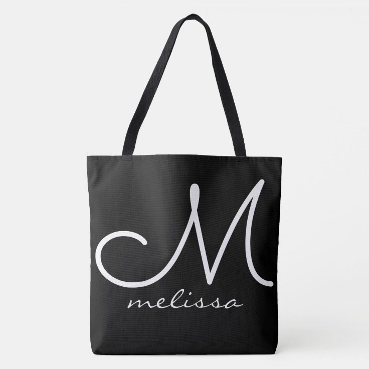 black large tote bag with name Zazzle