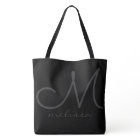 Black large tote bag with name