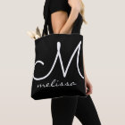Black large tote bag with name