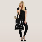 Black large tote bag with name