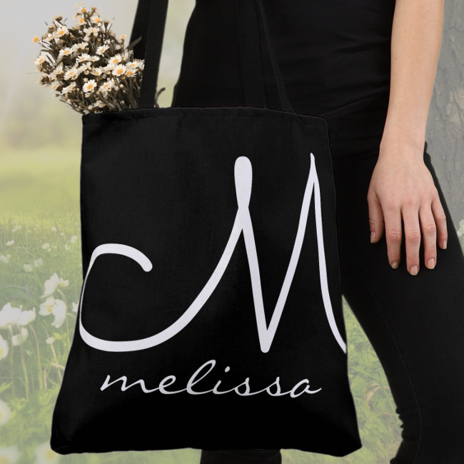 black large tote bag with name