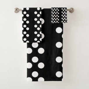 Black: Large white Polka Dot Pattern Bath Towel Set