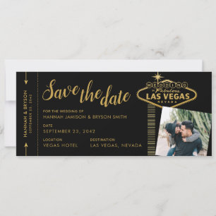 Black Las Vegas Boarding Pass Photo Save the Date Announcement