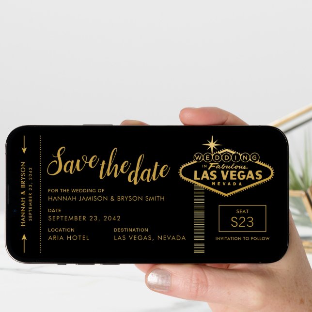 Black Las Vegas Boarding Pass Save the Date Card (Front Digital)